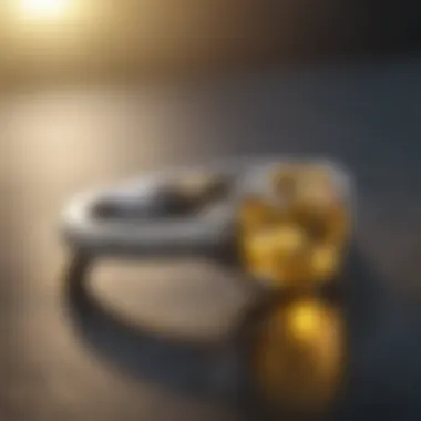 Yellow sapphire ring reflecting sunlight