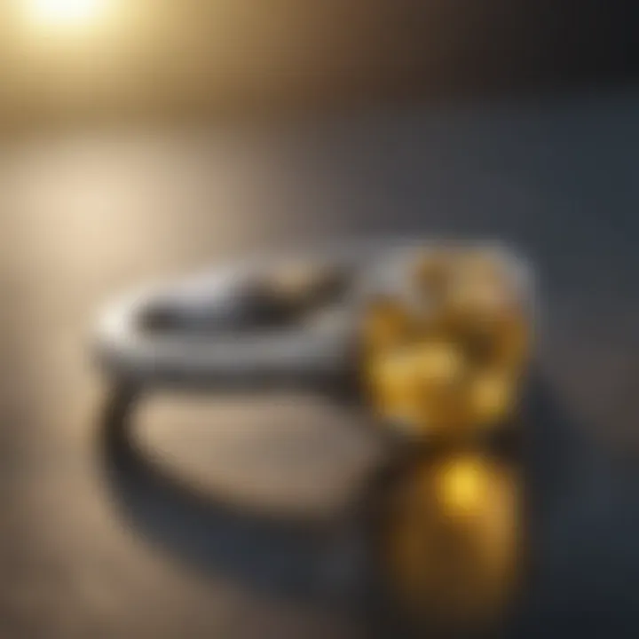 Yellow sapphire ring reflecting sunlight