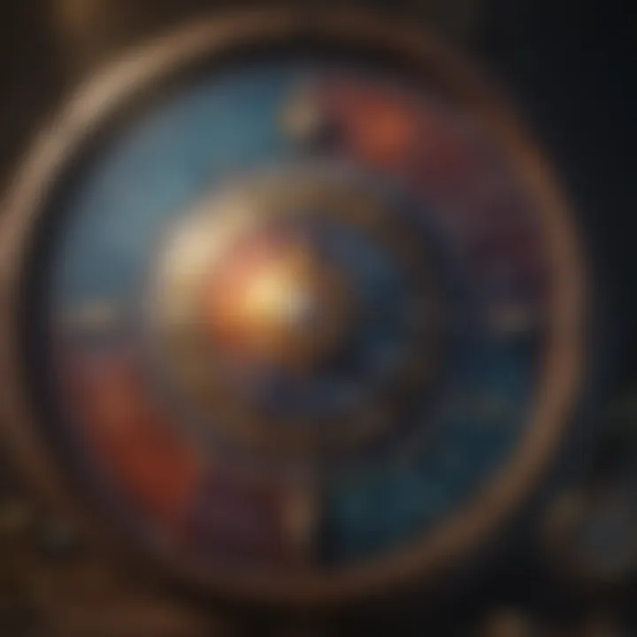 An intricate natal chart with astrological symbols